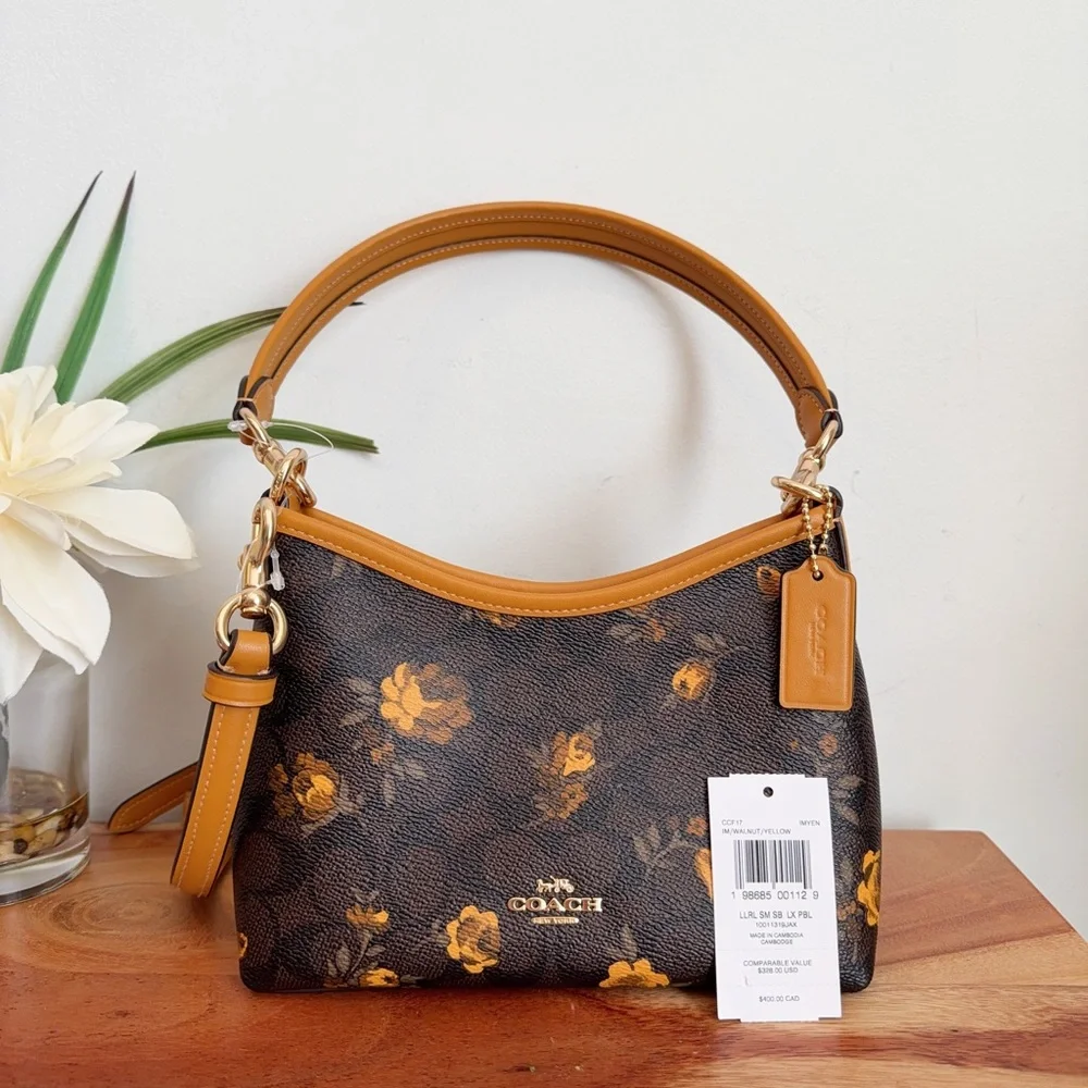 NWT Coach Laurel Small Shoulder Bag In Signature‎ Canvas With Floral Print